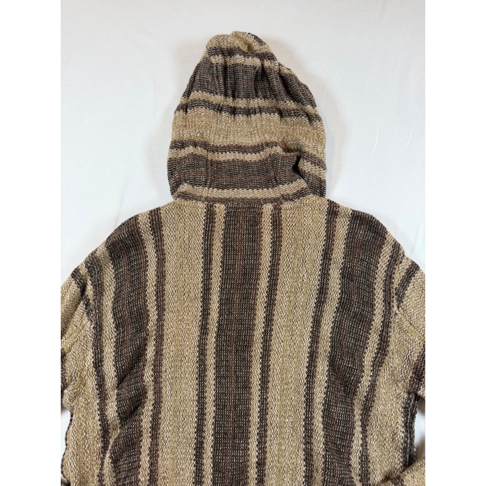 RRL Ralph Lauren Striped Knit Baja Hoodie Brown Linen Cotton Wool Pullover M - Picture 13 of 14